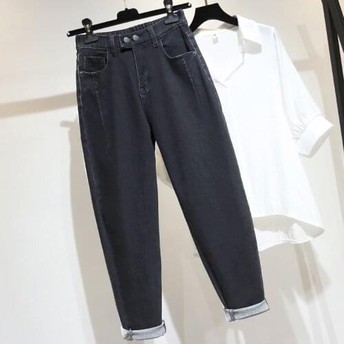 Harem Jeans For Women High Waist Plus Size Black Loose Fashion Double Button Full Length Female Harem Pants