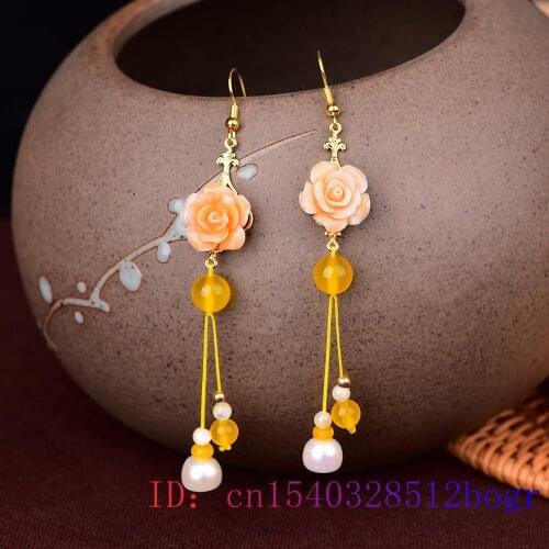 Yellow Jade Flower Earrings Women Jewelry Zircon 925 Silver Crystal Gifts Amulet Natural Chalcedony Gemstone Charm Fashion