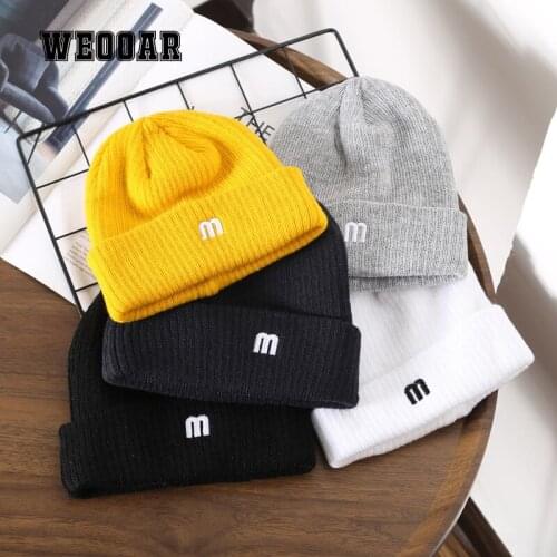 Letter M 2021 Winter Hats for Women Men Beanies Knitted Hat Girls Autumn Female Beanie Warm Hip Hop Bonnet Cap Streetwear MZ212