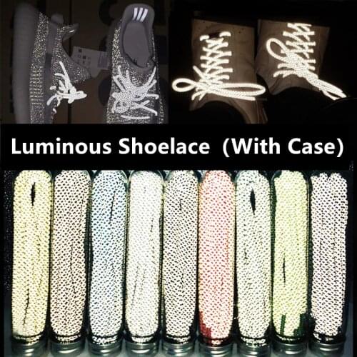 1 Pair 120cm Round Reflective Runner Shoes Laces Safety Luminous Glowing Shoelaces Unisex Sport Basketball Canvas With Case