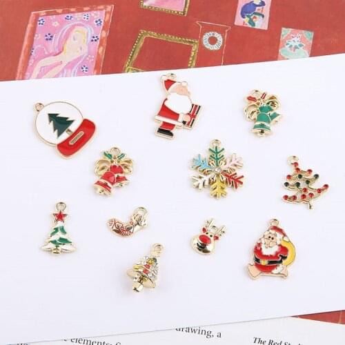 10pc Hot Sale Earrings For Girls Pendant Christmas Tree Snowflake Christmas Gift Santa Claus Elk Pendant Diy Jewelry Accessories