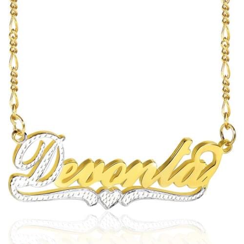 2021 New Gold Plated Two Tone Personalized Name Necklace with Heart Women Gift
