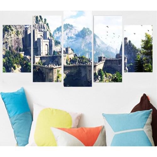 5 Panel Canvas Art Wall Decor Landscape A Castle on The Mountainside Modern Decoration Home Living Room Modular Picture