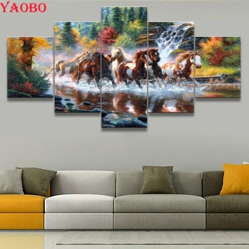 5pcs 5D square/round diamond embroidery Animal horse diy diamond Painting Natural waterfall mosaic Needlework cross stitch kits