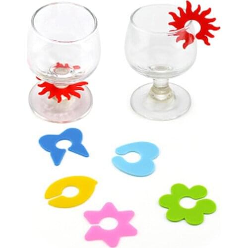 6Pcs Petal Shape Party Suction Cup Wine Glass Silicone Recognizer Marker