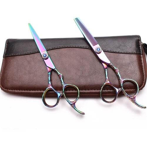 9002# 5.5" 440C Colorful Customized Logo Hairdressing Scissors Cutting Shears Thinning Scissors Salon Hair Scissors Plum Handle