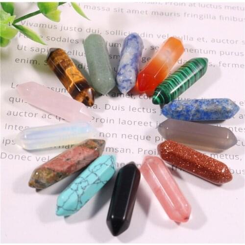 No Hole Assorted Natural Stone Craft Pendulum Point Charms Hexagonal Pillar Pendant for Jewelry Making