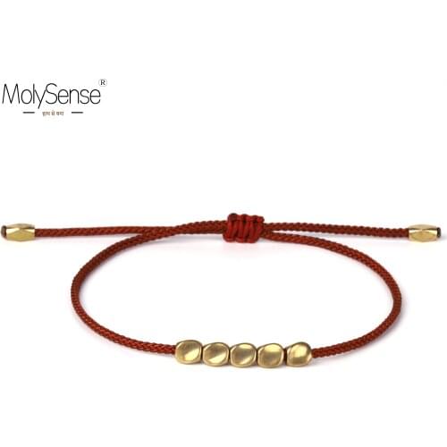 MolySense Handmade Tibetan Copper Beads Cotton Thread Lucky Rope Bracelet & Bangles For Women Men Bracelets