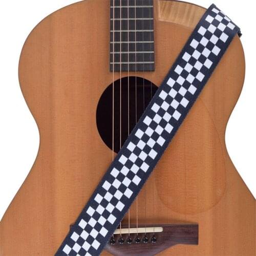 Black White Checkered Guitar Strap Adjustable Acoustic Electric Guitar Bass Strap with Leather Ends Parts Accessories