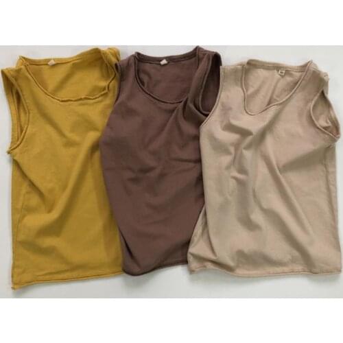 Children Summer Sleeveless T-shirts Korean Style Kids Clothes Pure Color Soft Tops Baby Boys Vest Tees