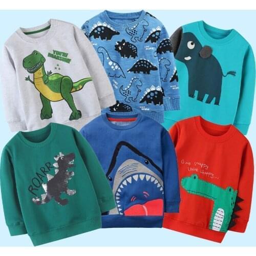 Childrens Boys Sweatshirt Cartoon Dinosaur Elephant Print Cotton Embroidered Childrens Sweatshirt