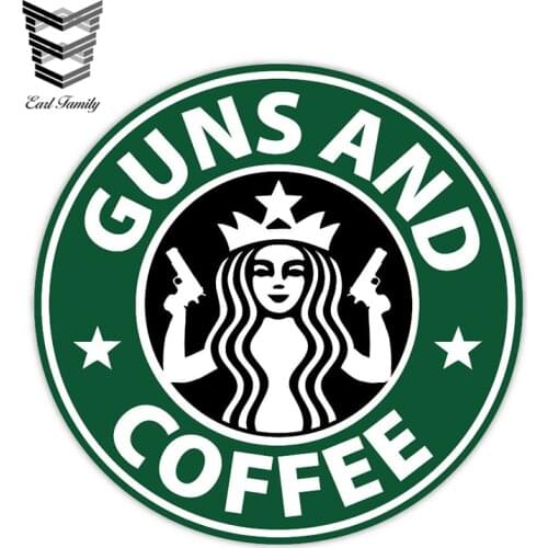 EARLFAMILY 12cm x 12cm Car Stickers Guns and Coffee Sticker Decal Funny Car Styling Sticker Waterproof Auto Motor Decor Graphics
