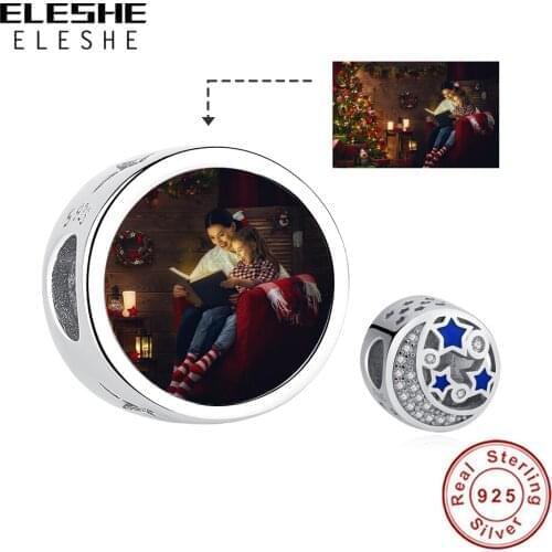European Moon Stars Crystal Beads Custom Photo 925 Sterling Silver Charm Fit Original Bracelet DIY Jewelry Making Christmas Gift