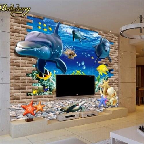 Beibehang Custom Underwater World Dolphins Photo Wallpaper 3D Large Mural Living Room Bedroom TV Background Painting wall paper