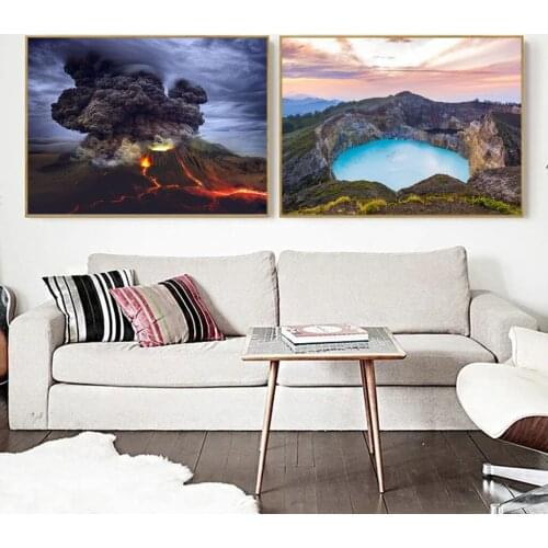 Modern HD art Wall decoration painting Canvas Flame Mountain and Peak Lake View Art Picture Living Room Decor painting Wall