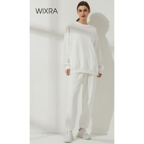 Wixra Spring Autumn Womens Tracksuits O Neck Pullover Sweatshirts+Elastic Waist SweatPants Solid Loose Basic Sets