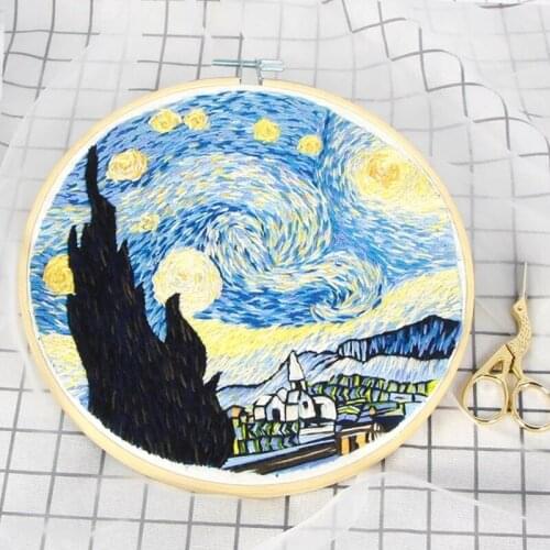 KAOBUY 1Pcs DIY Embroidery Kits 3D Flower Landscape Embroidery Stitching with Hoop Art Needlework Modern Adults Craft Sewing