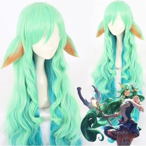 KDA K/DA Soraka Cosplay Wig 110cm with Ears KDA Heat Resistant Synthetic Hair Perucas Cosplay Star Guardian Soraka Green Wig