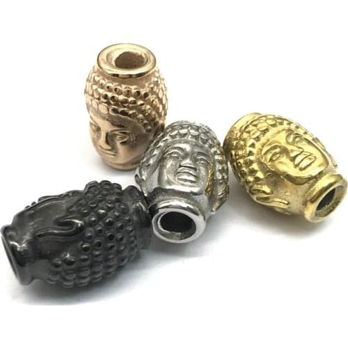 Plated Metal Buddhism 316l Stainless Steel Buddha Head 2mm Small Hole Beads Charms for Bracelet Men Jewelry Making Beads