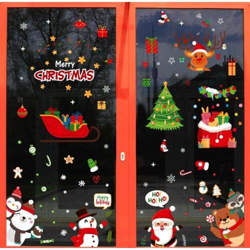 Christmas Window Decal Santa Elk Snowman Penguin Stickers Winter Wall Decals For Kids Rooms New Year Christmas Window Decoration