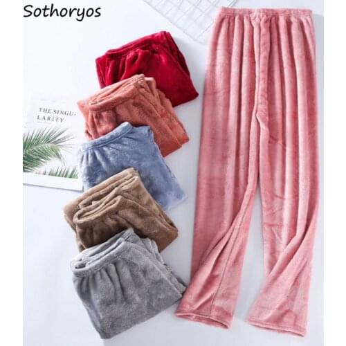 Sleep Bottoms Women Solid Simple Couples Flannel Soft Comfortable Womens Korean Style Winter Pajama Pants Daily Sleepwear Trendy