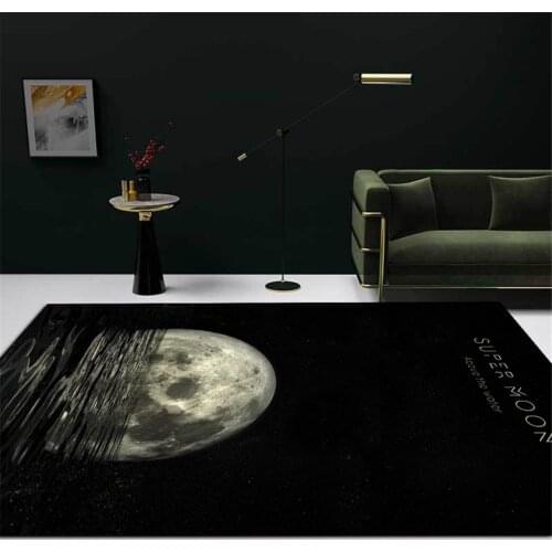 Nordic Luxury Black Carpet With Moon For Living Room Coffee Table Mat Simple Floor Rug Bedroom Decor Hallway Mat Anti-slip