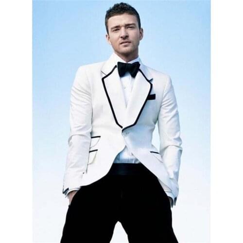 Stylish Design Men suits 2 Pieces Tuxedos Groom Wedding Suits White Business Mens Suits (Jacket+Pants+Bow)