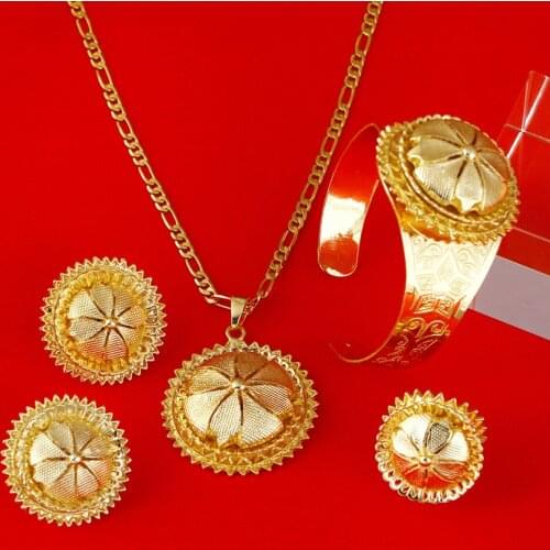 Traditional Festival Ethiopian Wedding Jewelry Sets Necklace Earring Ring Bangle Pendant Gold African Jewelry