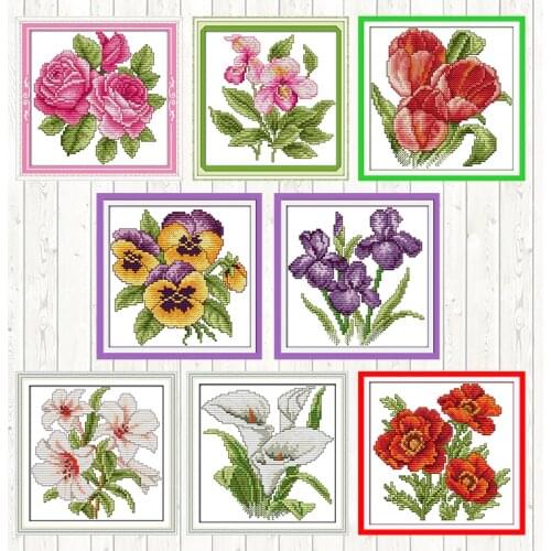 Joy Sunday Cross Stitch Mini Patterns Flowers Series 14CT 11CT DIY Handwork Embroidery Kit DMC Needlework Set Crafts Wholesale