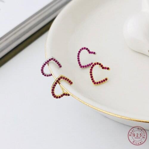 925 Sterling Silver Simple Pavé Red Crystal Heart earrings For Women Fashion Party Wedding Jewelry Accessories Girlfriend Gifts