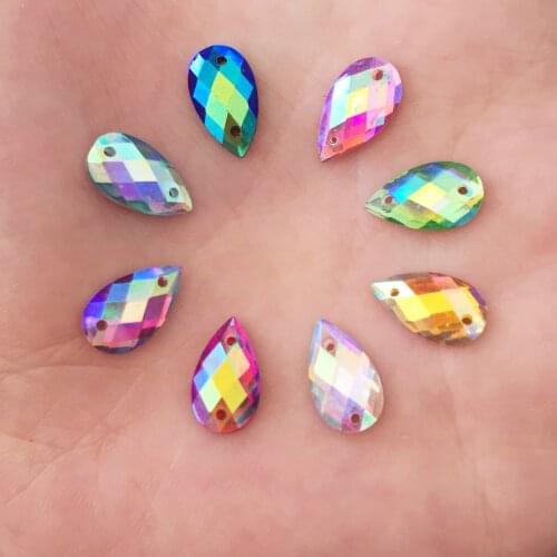 DIY 100pcs AB Water droplets shape Resin Flatback Rhinestone Wedding decoration 2 Hole D90