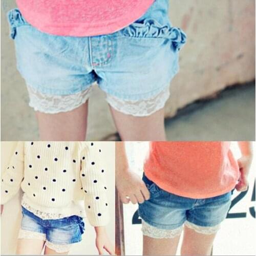 2018 Real New Summer Fashion Baby Girls Lace Denim Pocket Short Jeans Pants Baby Casual Trousers Kids Shorts Childrens Clothing