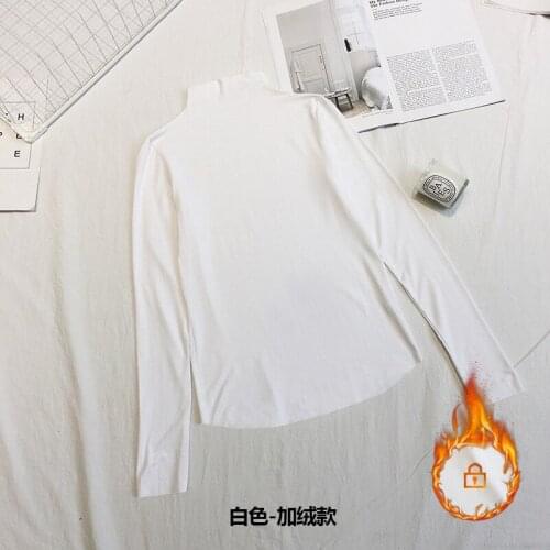 2021 High Neck Bottoming Women Tshirt Autumn Winter Long Sleeve T-shirts Causal Solid warm Basic Tops Thin Fleece Stretch Shirts