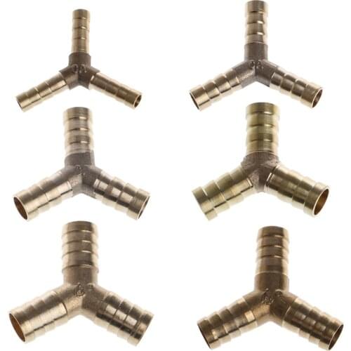 6-16mm Brass Y Piece 3 Way Fuel Hose Joiner Connector For Air Oil Gas