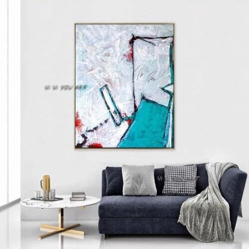 100% Handmade Abstract Painting Original Larg Canvas Wall Art Blue Minimal Expressionism Modern Oil Painting Decoration