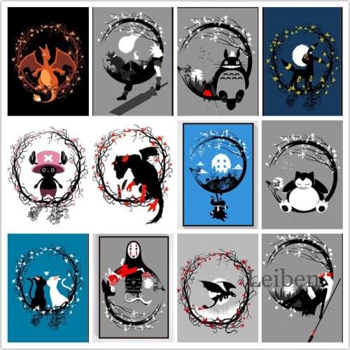 Abstract Anime Silhouette Art Poster Modern Cartoon Animal Elf Canvas Painting On The Wall Print Picture Home Decor Living Room