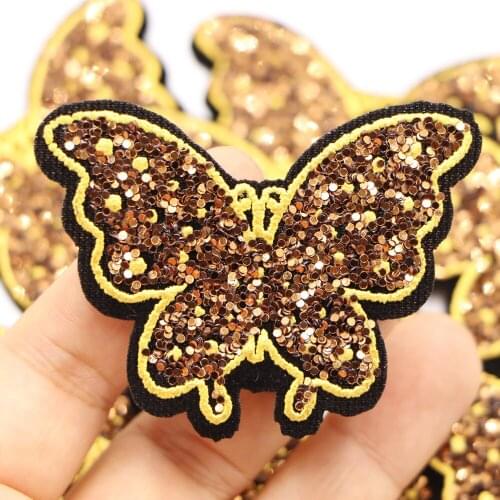 5Pcs/lot Glitter Butterfuly Patches for Clothing Iron On Stickers for Clothing Sewing Applique For Mantilla Diy Handmade Craft