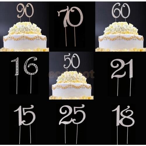 Glitter Rhinestone 15th 16th 18th 21th 25th 50th 60th 70th 90th Anniversary Birthday Cake Toppers