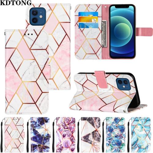 Geometric Leather Case for iPhone 12 11 Pro Max SE 2020 XR X XS 6s 7 8 Plus Flip Wallet Cover Marble Pattern Protection Fundas
