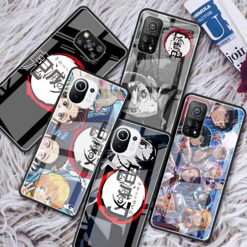 Tempered Glass Case For Xiaomi Mi Poco X3 NFC 10T Pro Note 10 Lite 9T 11 CC9 F3 Luxury Phone Cover Shell Demon Slayer Anime Capa