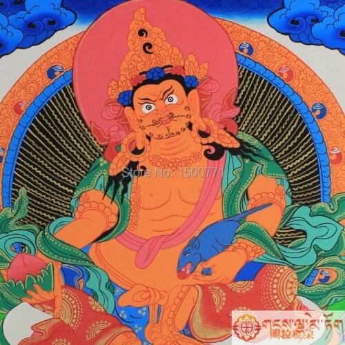 Pure hand-painted thangka Nepal Yellow the god of wealth Buddha that hang a picture Not framed