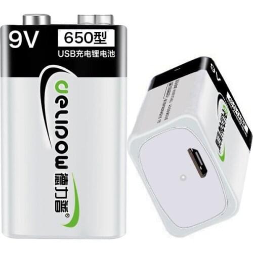 DELIPOW 6F22 Rechargeable 9V 650 Li-Ion Batteries 165MAh High Capacity Lithium USB 5V Fast Rechargeable 650 Batteries