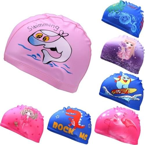 Childrens PU Waterproof Cartoon Pattern Swimming Cap Waterproof Silicone Swimming Cap Calico Swimming Cap For Boys And Girls