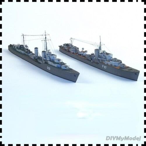DIYMyModeI British destroyers Cossack and Reims 1:400 DIY Handcraft Paper Model Kit Handmade Toy Puzzles Gift Movie prop