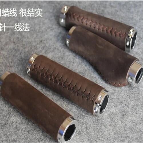 G123 Bike Grips Frosted suede bicycle head layer cowhide leather handlebar mountain folding bike leisure retro handlebar cover