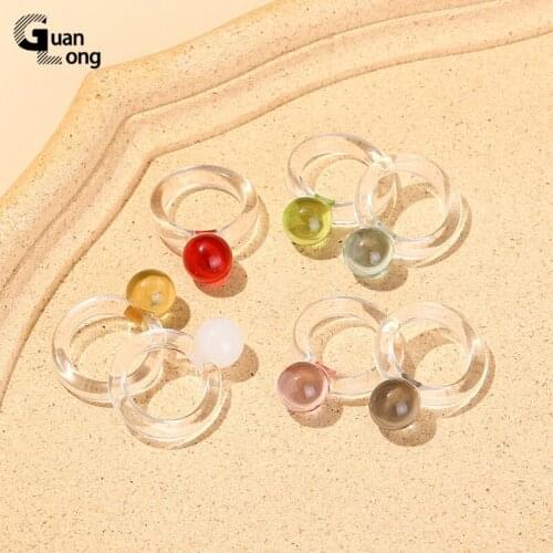 GuanLong Trend Fashion Exquisite Rings for Women Minimalist Transparent Cute Round Rings for Teen Girls Vintage Acrylic Jewelry