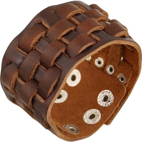 Jessingshow Punk Style Women Men Wide Genuine Leather Bracelet Brown Color Cuff Wristband Bangle Jewelry Accessories
