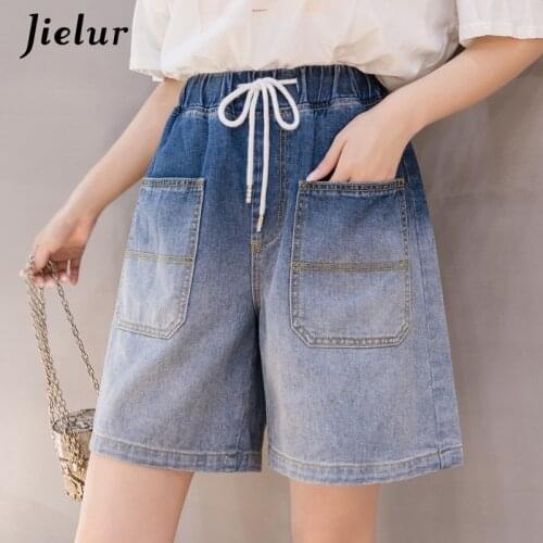 Jielur Gradient Color Blue Loose Denim High Waist Plus Size S-5XL Woman New Fashion Cuffs Jeans Washed Casual Female Summer 2021