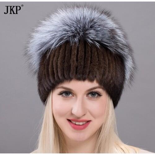 JKP winter warm real natural mink fur knitted hat women real fox caps new shelves female hedging cap DHY17-23
