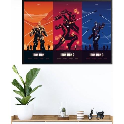 Cartoon Captain America Trilogy Movie Poster Iron Man Canvas Painting Marvel Avengers Superhero Boy Room Home Decoration Picture